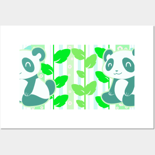 Green Leaf Panda Posters and Art